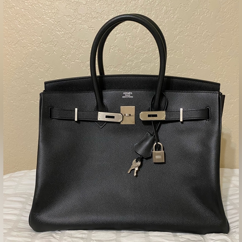 HP🎉RARE HERMÈS BIRKIN BRUSHED PALLADIUM HW EPSOM BLACK LEATHER 35 cm - Picture 11 of 16